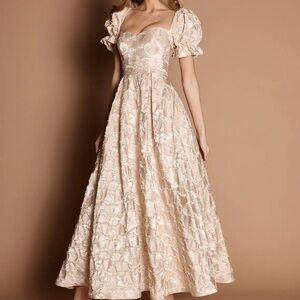 Azazie Cream Floral Maxi Dress